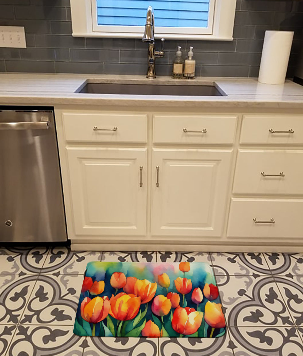 Tulips in Watercolor Memory Foam Kitchen Mat Image 2