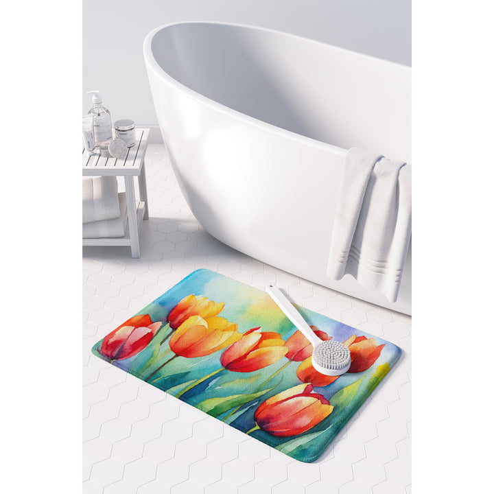 Tulips in Watercolor Memory Foam Kitchen Mat Image 3