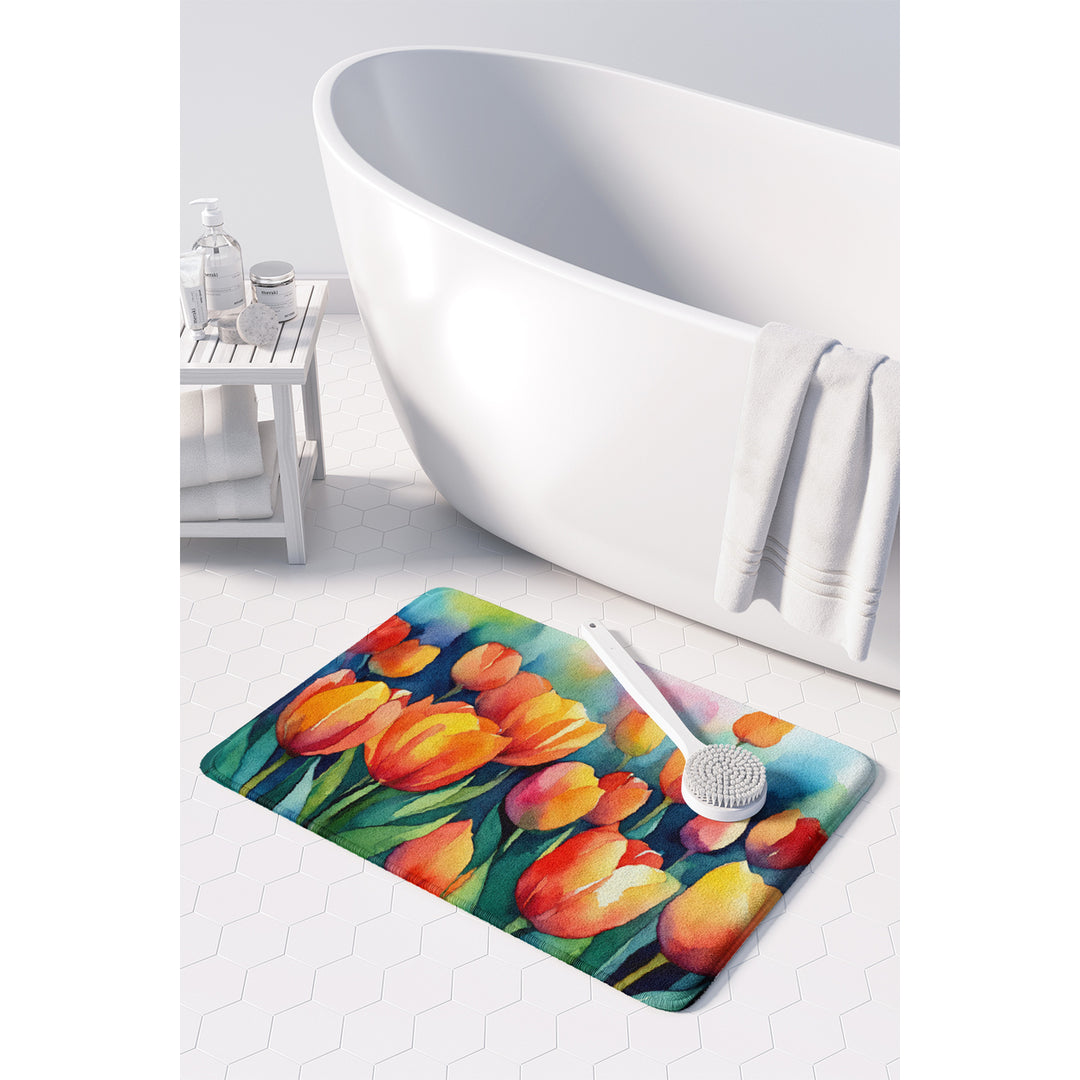 Tulips in Watercolor Memory Foam Kitchen Mat Image 3