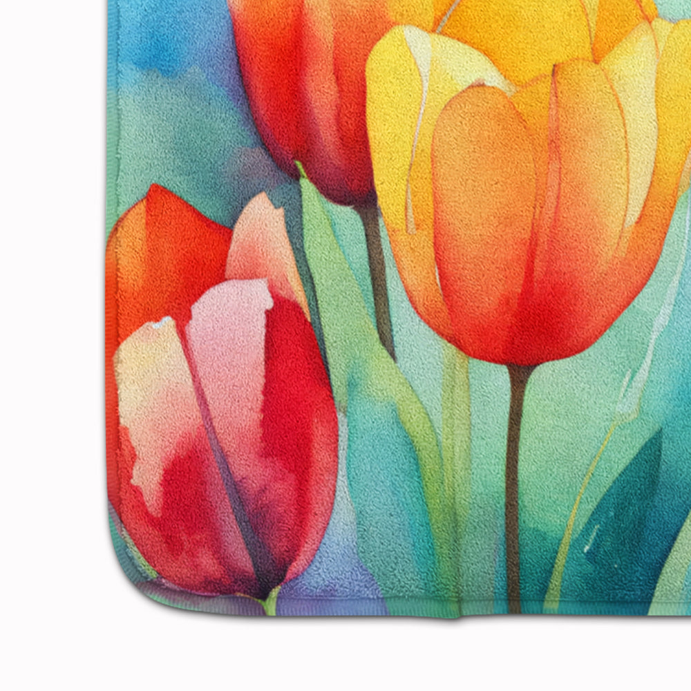 Tulips in Watercolor Memory Foam Kitchen Mat Image 4