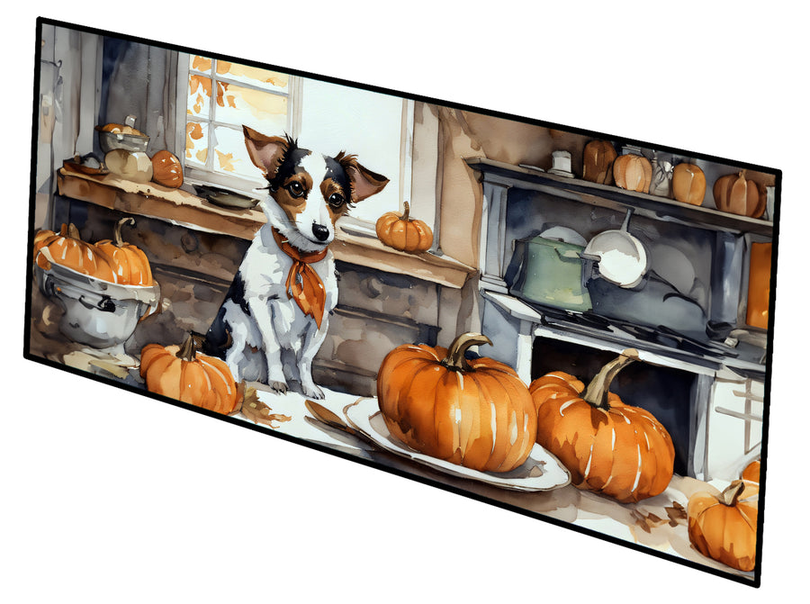 Jack Russell Terrier Fall Kitchen Pumpkins Runner Mat 28x58 Image 1