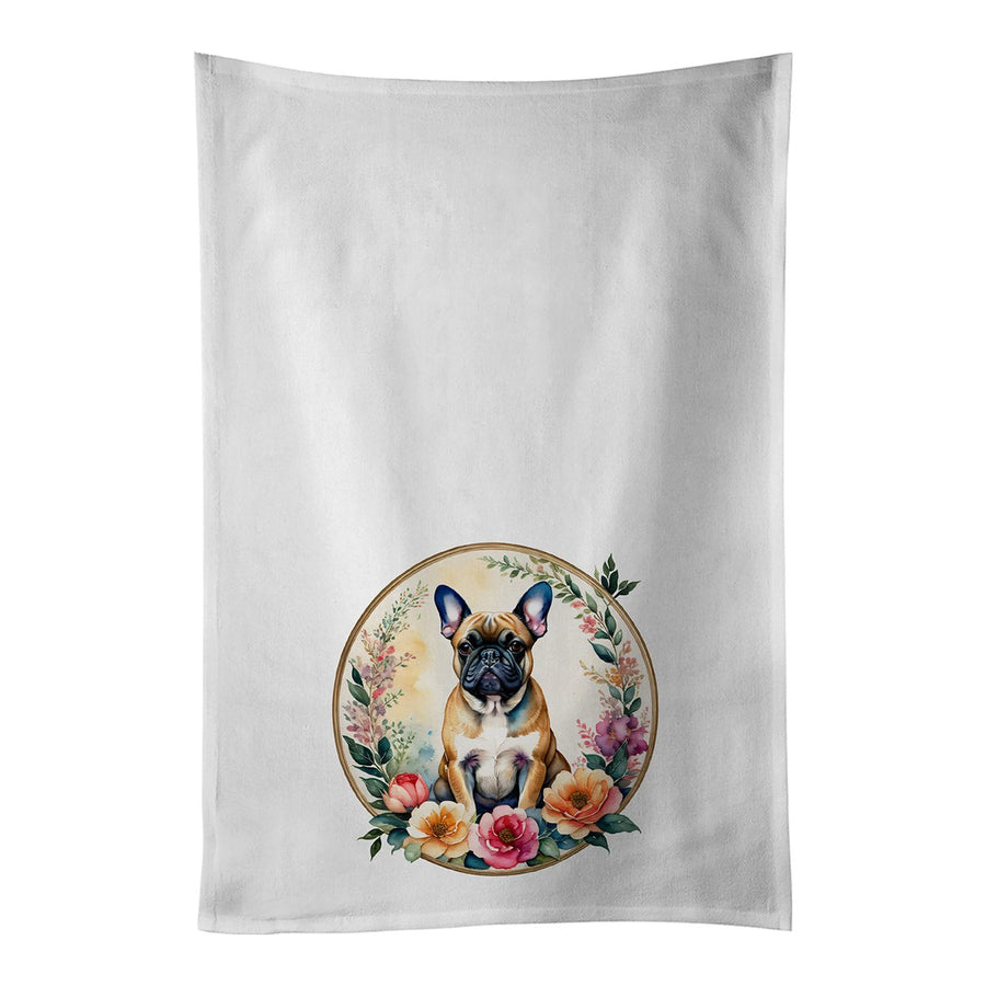 Fawn French Bulldog and Flowers Kitchen Towel Set of 2 Image 1