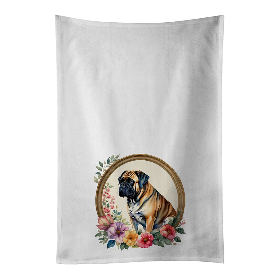 Mastiff and Flowers Kitchen Towel Set of 2 Image 1