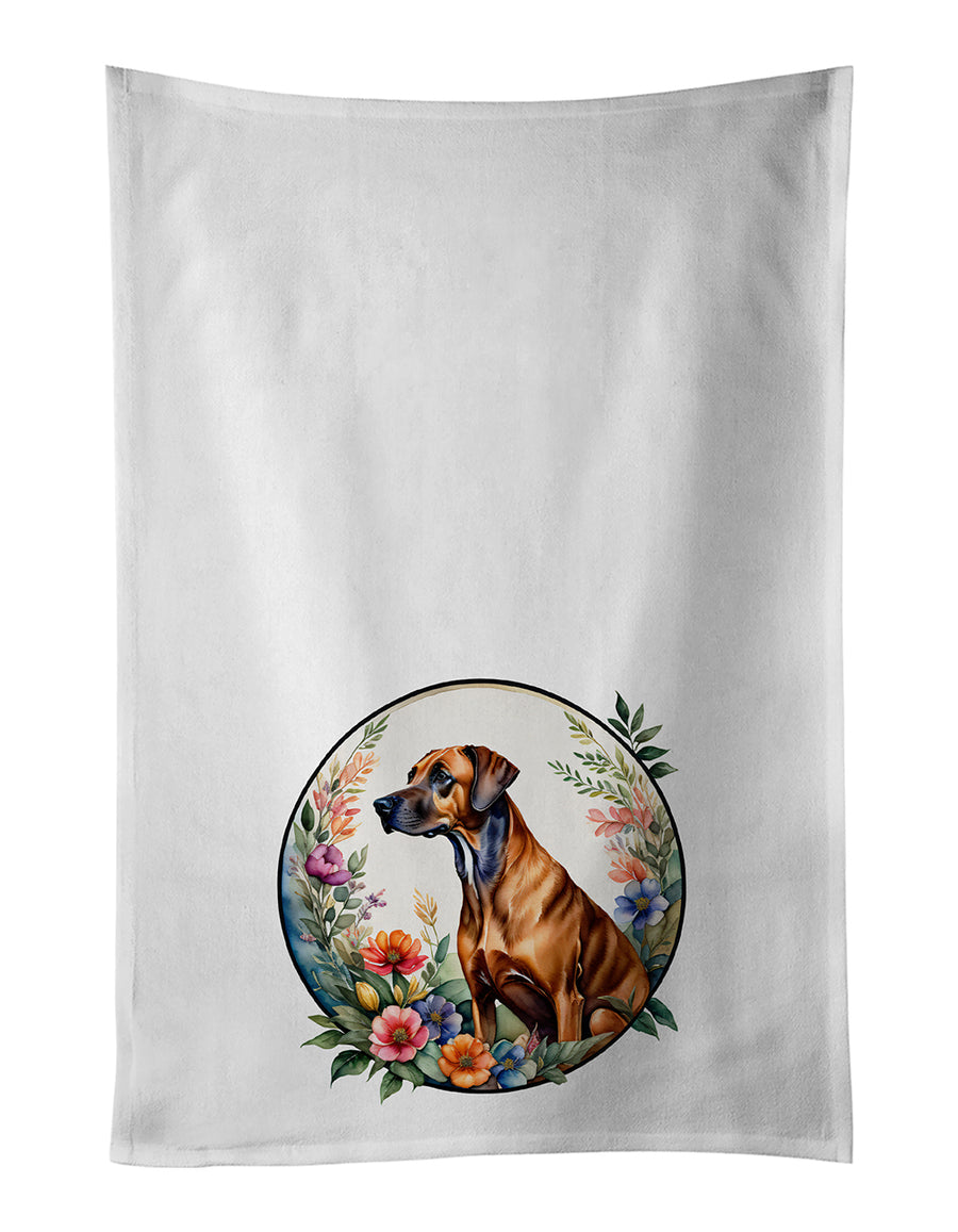 Rhodesian Ridgeback and Flowers Kitchen Towel Set of 2 Image 1