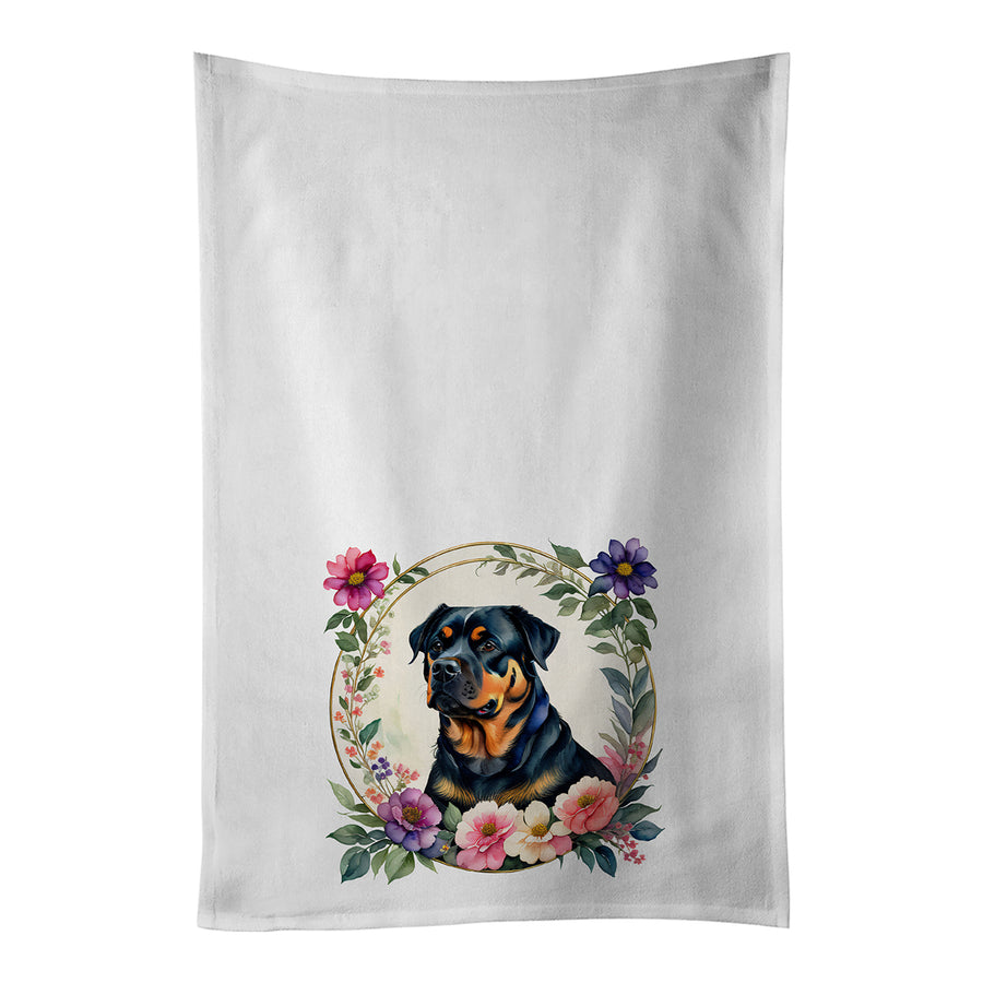 Rottweiler and Flowers Kitchen Towel Set of 2 Image 1