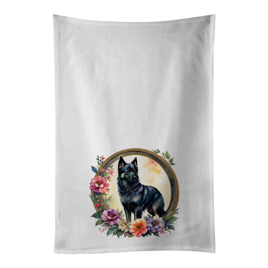 Schipperke and Flowers Kitchen Towel Set of 2 Image 1