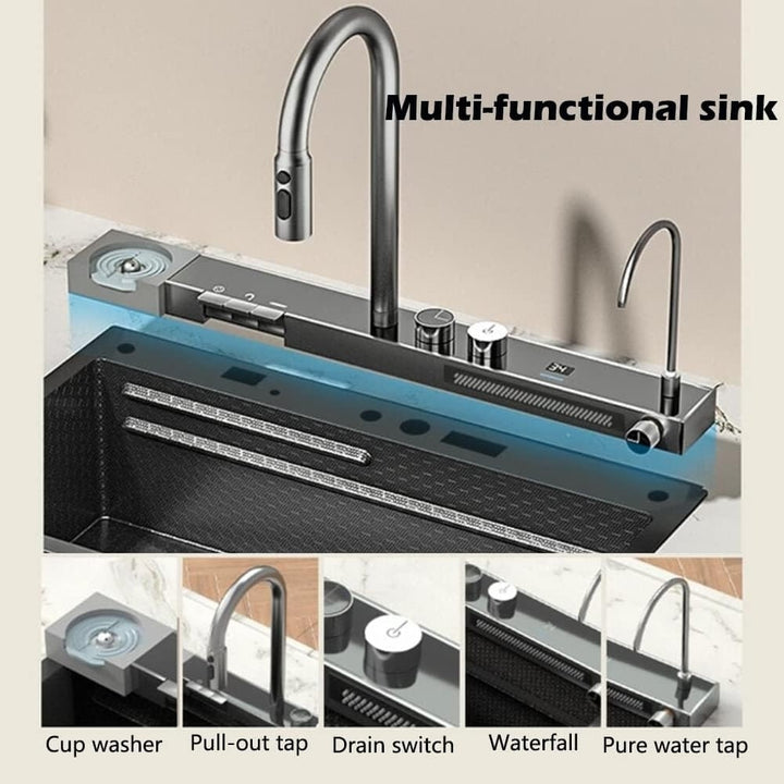 Flying Rain Waterfall Sink Household Sink,Workstation Kitchen Sink Domestic Sink Set Pull-Out Tap,Drain basketTwo Image 5