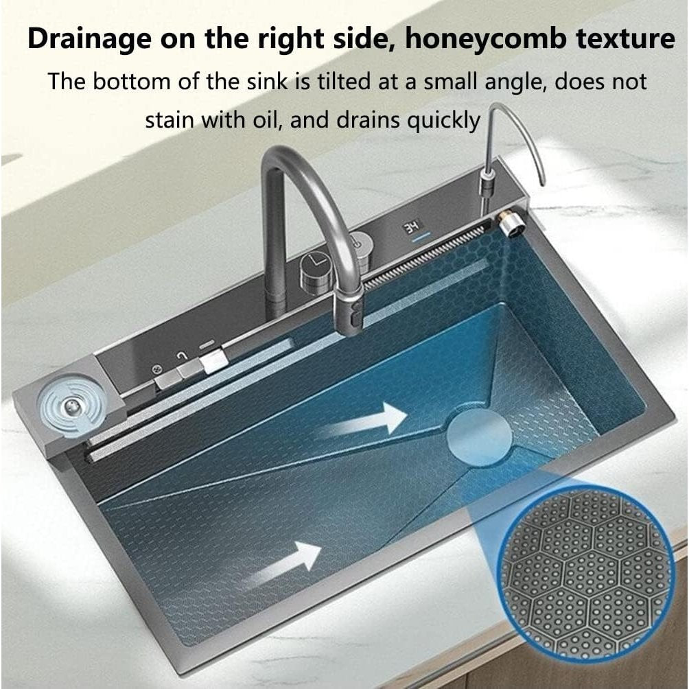Flying Rain Waterfall Sink Household Sink,Workstation Kitchen Sink Domestic Sink Set Pull-Out Tap,Drain basketTwo Image 6