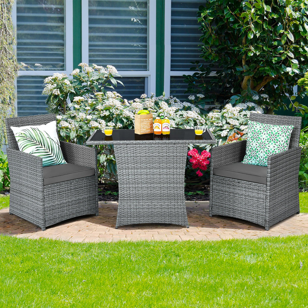 Costway 3PCS Patio Rattan Furniture Set Cushioned Sofa Armrest Garden White\Red\Navy\Turquoise Image 1