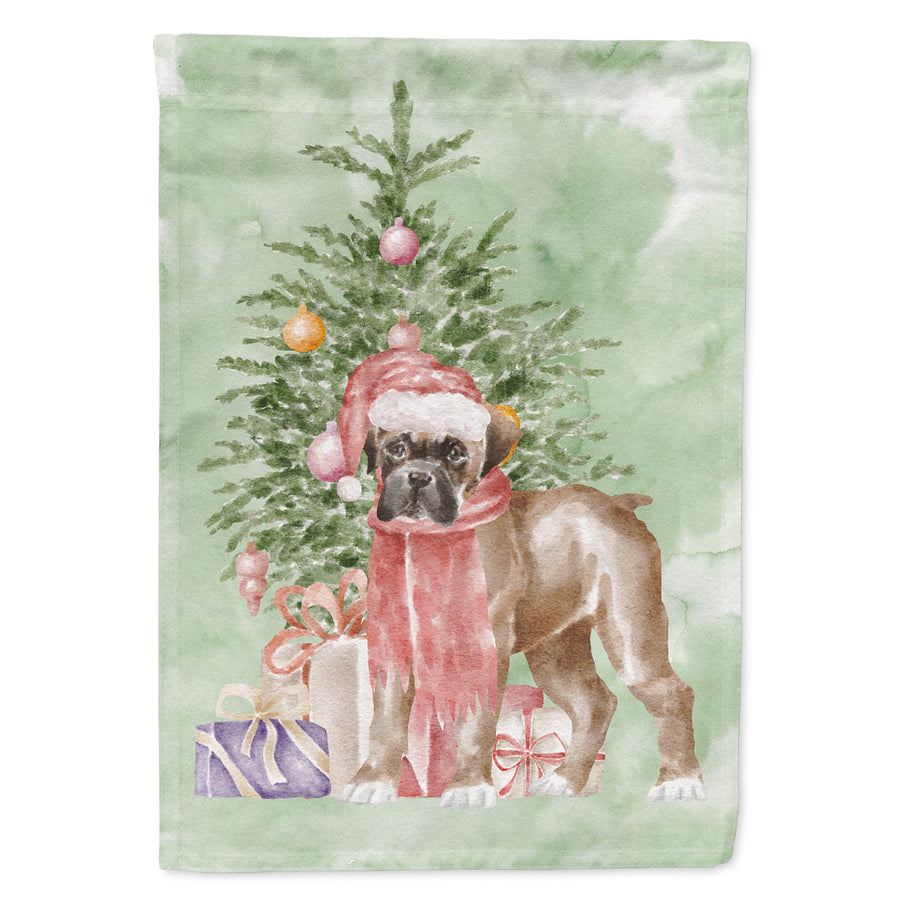 Boxer Puppy Christmas Presents and Tree Flag Canvas House Size Image 1