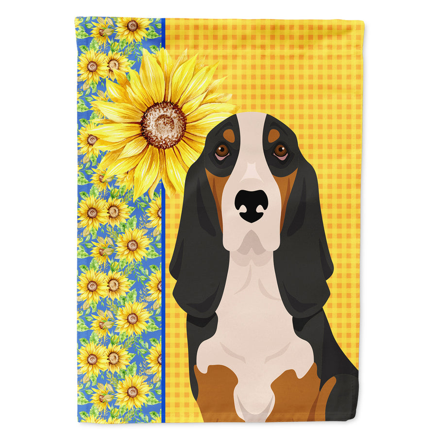 Summer Sunflowers Black Tricolor Basset Hound Flag Canvas House Size Image 1