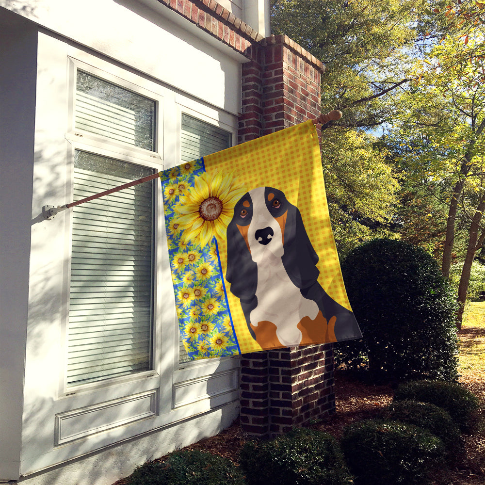 Summer Sunflowers Black Tricolor Basset Hound Flag Canvas House Size Image 2