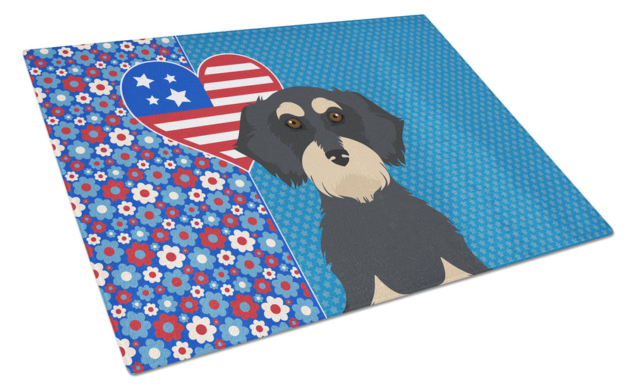 Wirehair Black and Cream Dachshund USA American Glass Cutting Board Large Image 1