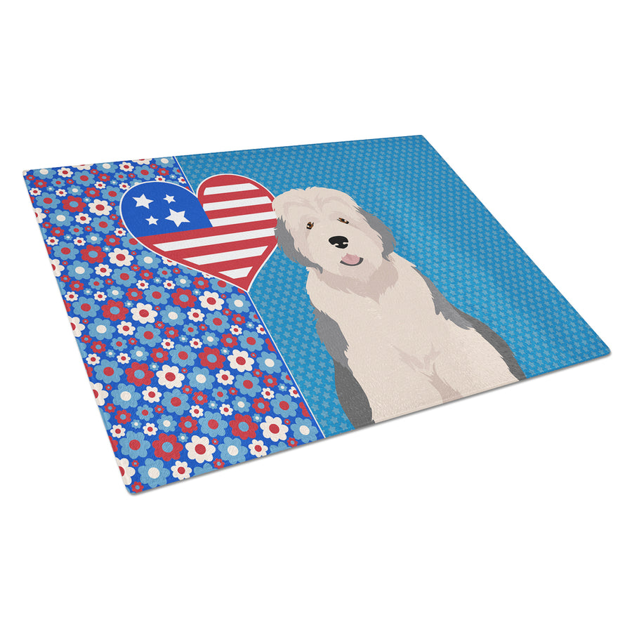 Old English Sheepdog USA American Glass Cutting Board Large Image 1