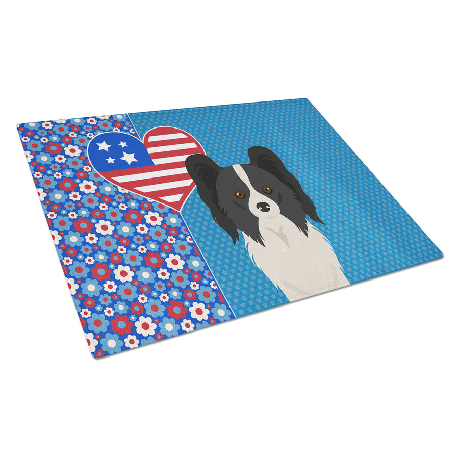 Black and White Papillon USA American Glass Cutting Board Large Image 1