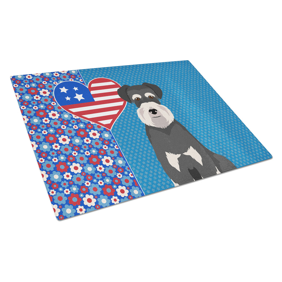 Black and Silver Natural Ears Schnauzer USA American Glass Cutting Board Large Image 1