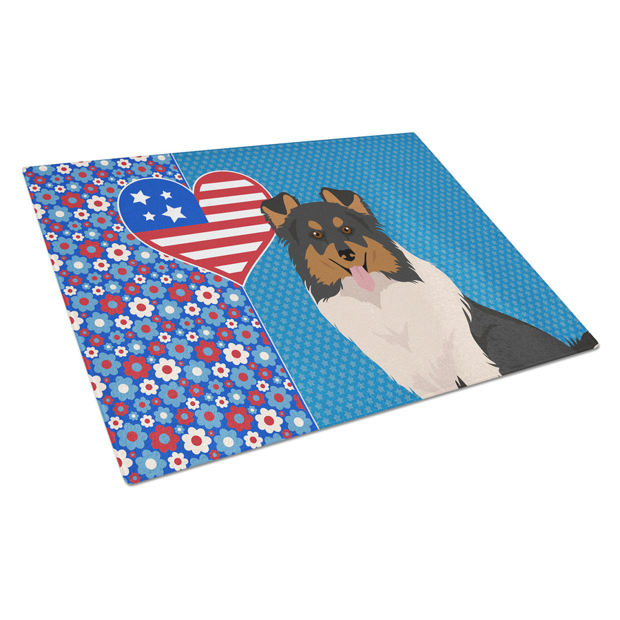 Tricolor Sheltie USA American Glass Cutting Board Large Image 1