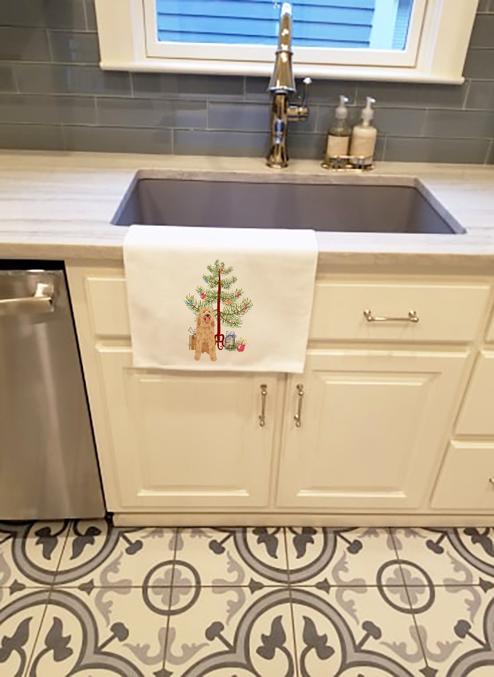 Doodle Fawn Style 3 Christmas White Kitchen Towel Set of 2 Dish Towels Image 2