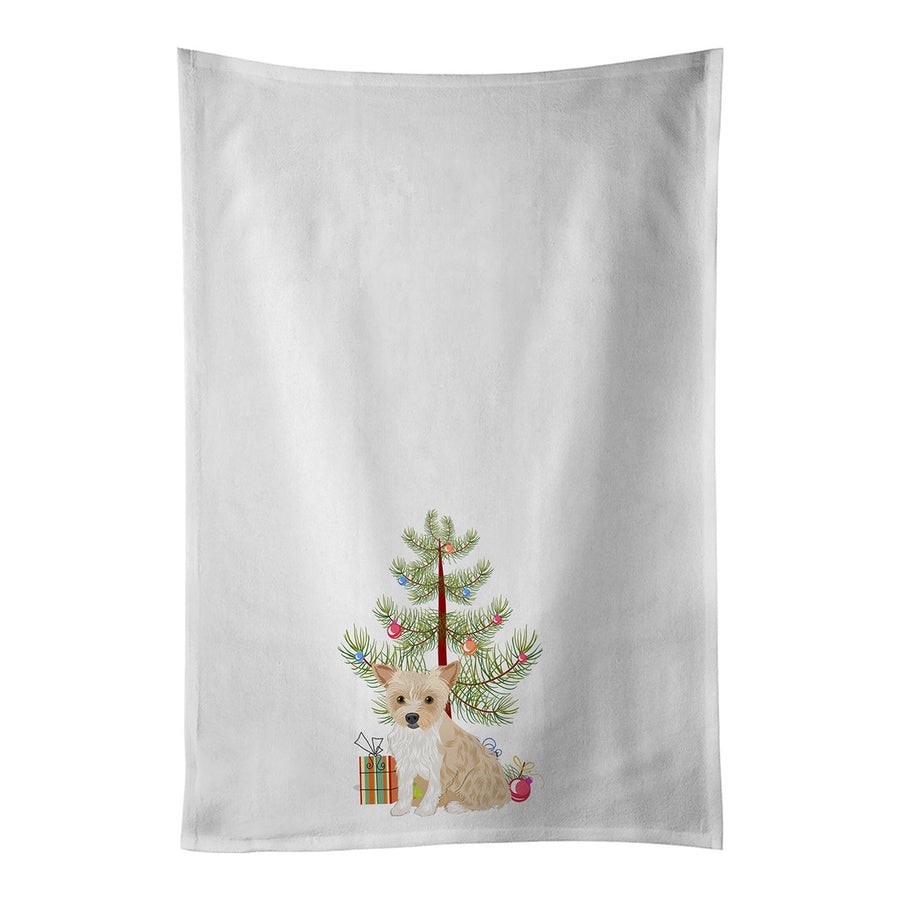 Yorkie Parti Christmas White Kitchen Towel Set of 2 Dish Towels Image 1