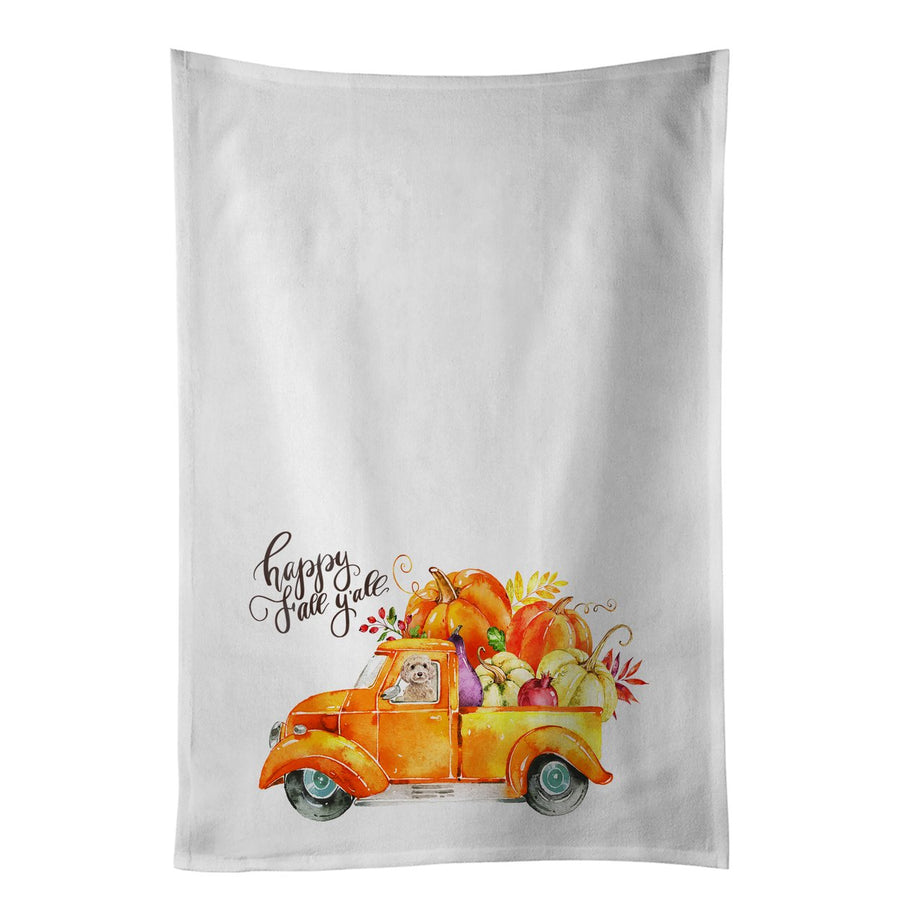 Fall Harvest Champagne Cockapoo White Kitchen Towel Set of 2 Dish Towels Image 1