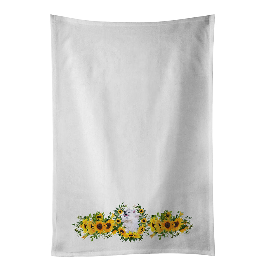 Samoyed in Sunflowers White Kitchen Towel Set of 2 Dish Towels Image 1