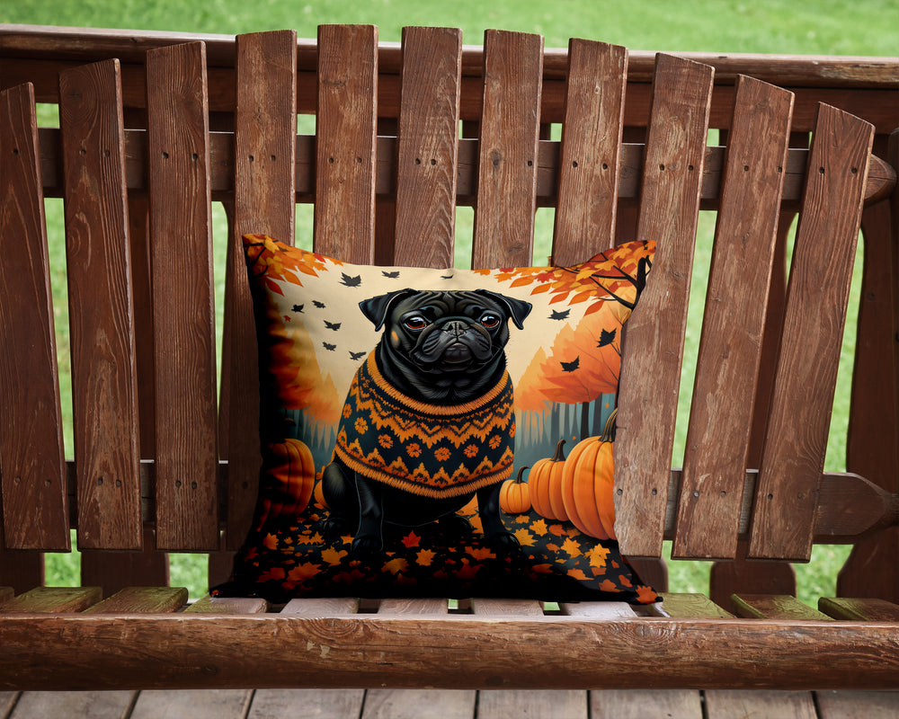 Black Pug Fall Fabric Decorative Pillow DAC1064 Image 2