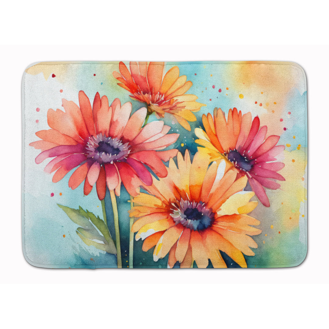 Gerbera Daisies in Watercolor Memory Foam Kitchen Mat DAC1572 Image 1