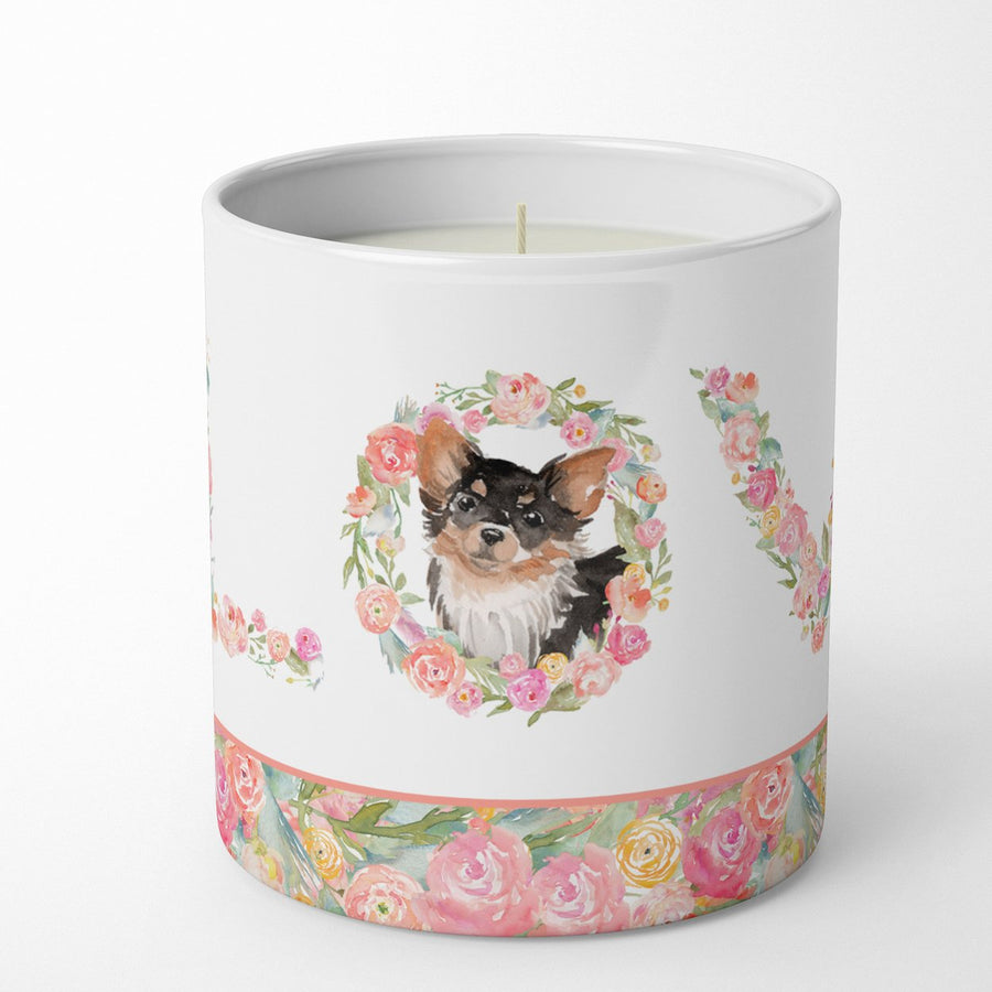 Black Tan Longhaired Chihuahua Love 10 oz Decorative Soy Candle Image 1