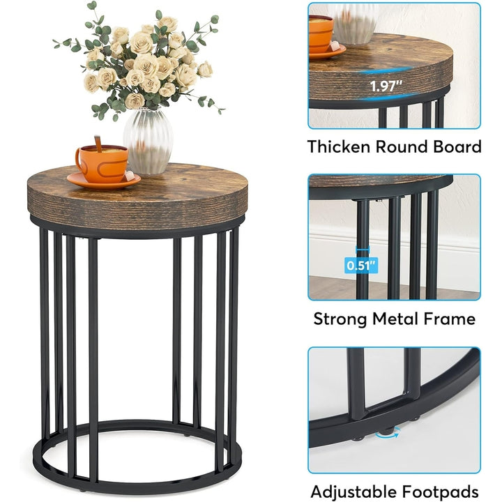 Round End Table, Modern Side Small Accent Nightstand with Metal Frame, Wooden Circle C Bedside Image 4