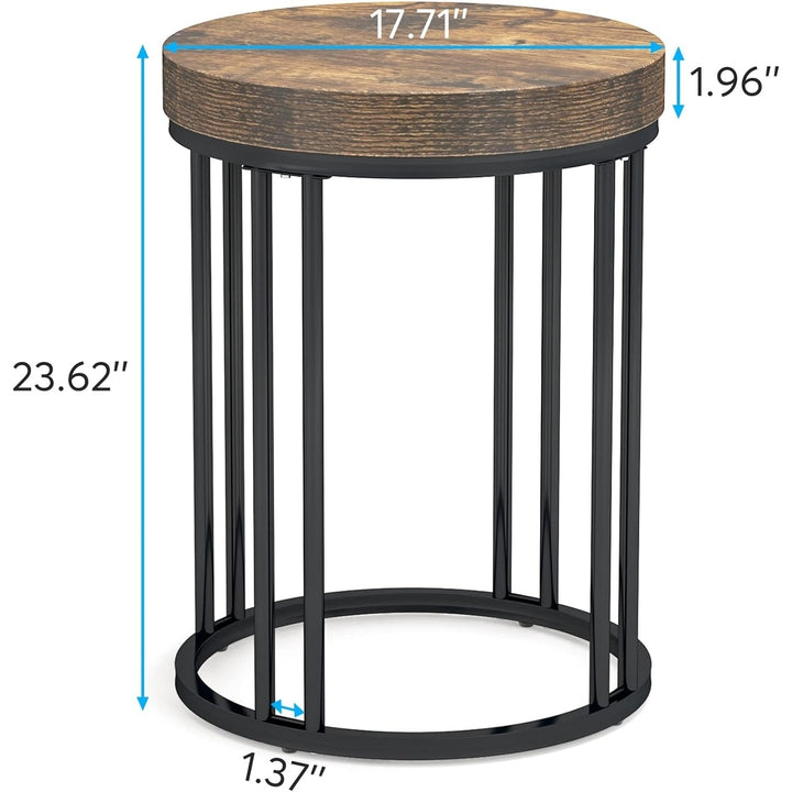 Round End Table, Modern Side Small Accent Nightstand with Metal Frame, Wooden Circle C Bedside Image 5