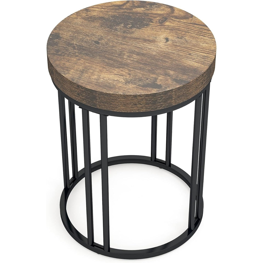 Round End Table, Modern Side Small Accent Nightstand with Metal Frame, Wooden Circle C Bedside Image 6