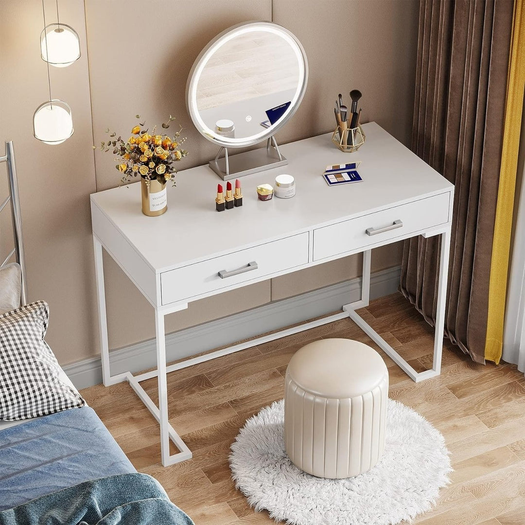 White Gold Vanity Desk with 2 Drawers Modern Makeup Dressing Table 41.7 inch Image 3