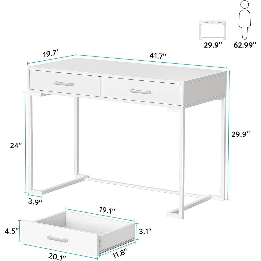 White Gold Vanity Desk with 2 Drawers Modern Makeup Dressing Table 41.7 inch Image 5