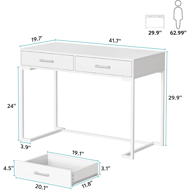 Vanity Desk with 2 Drawers, White and Gold Small Makeup Vanity, Modern Vanity Table Dressing Desk Image 5