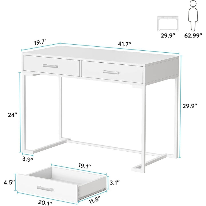 Vanity Desk with 2 Drawers, White and Gold Small Makeup Vanity, Modern Vanity Table Dressing Desk Image 5