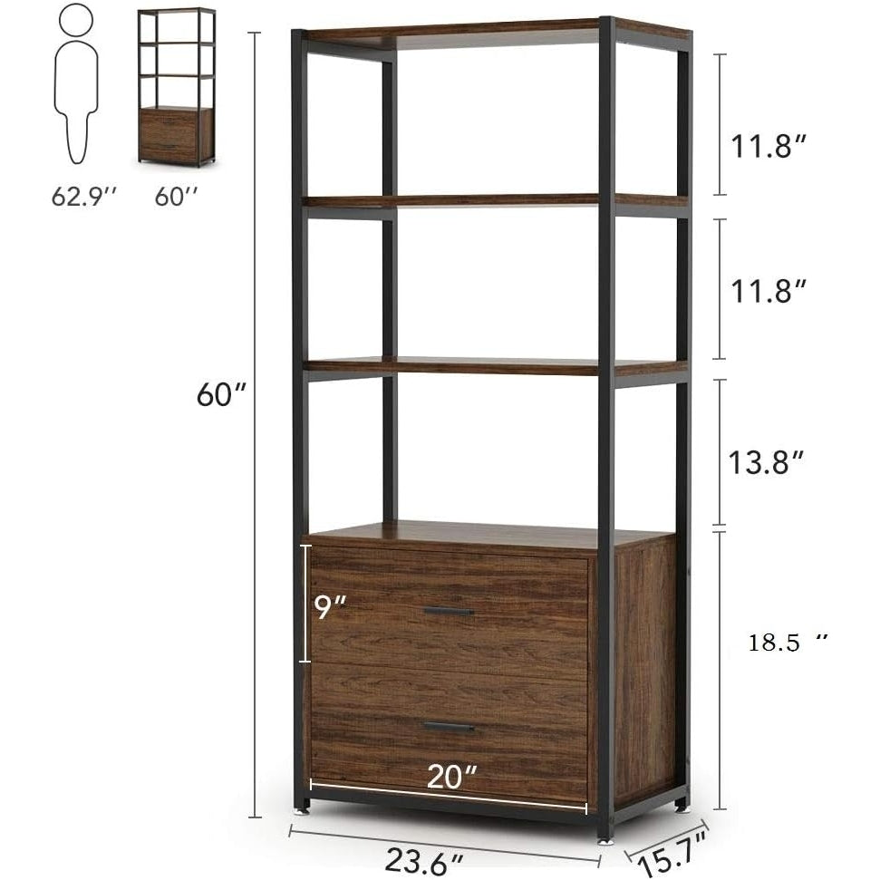 Bookcase, 4-Tier Bookshelf with 2 Drawers, Etagere Standard Book Shelves Display Shelf Image 3