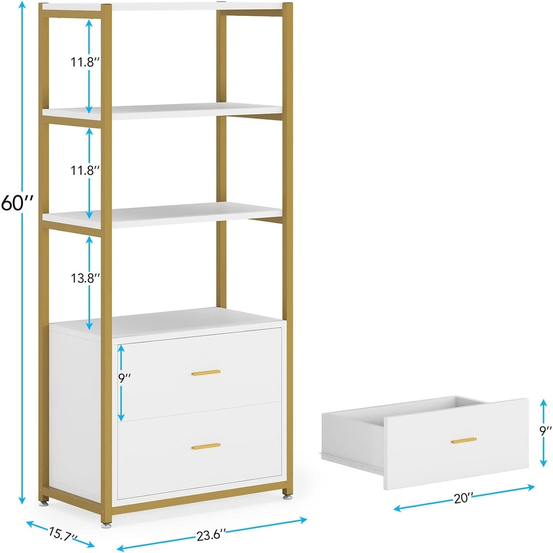 Bookcase, 4-Tier Bookshelf with 2 Drawers, Etagere Standard Book Shelves Display Shelf Image 6