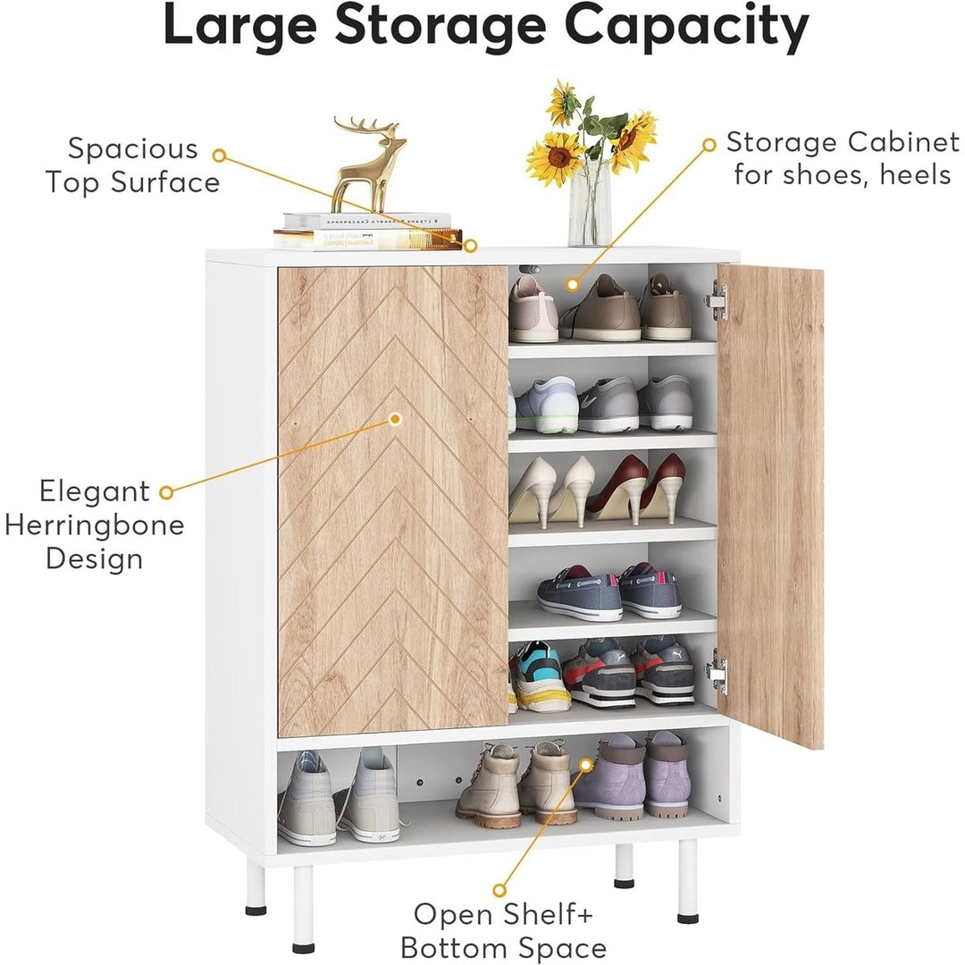 Shoe Cabinet, 18 Pair Rack Organizer Cabinet with Door, 6-Tier Modern Storage Shelves Image 3