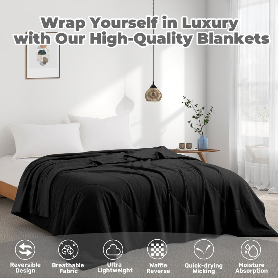 Bed Blanket, 68" x 90" Twin Size Soft Washable Double Sided Blankets, Black Image 1