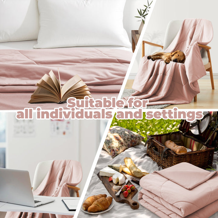 Reverisible Blanket, 68" x 90" Twin Size Soft Washable Double Sided Blankets for Hot Sleepers, Pink Image 3