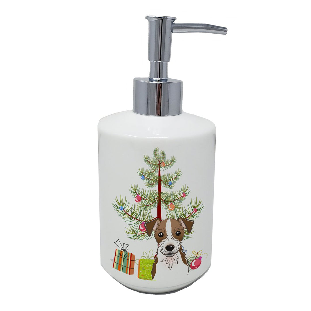 Christmas Tree and Jack Russell Terrier Ceramic Soap Dispenser Image 1