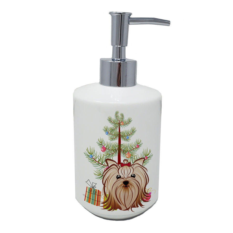 Christmas Tree and Yorkie Yorkishire Terrier Ceramic Soap Dispenser Image 1