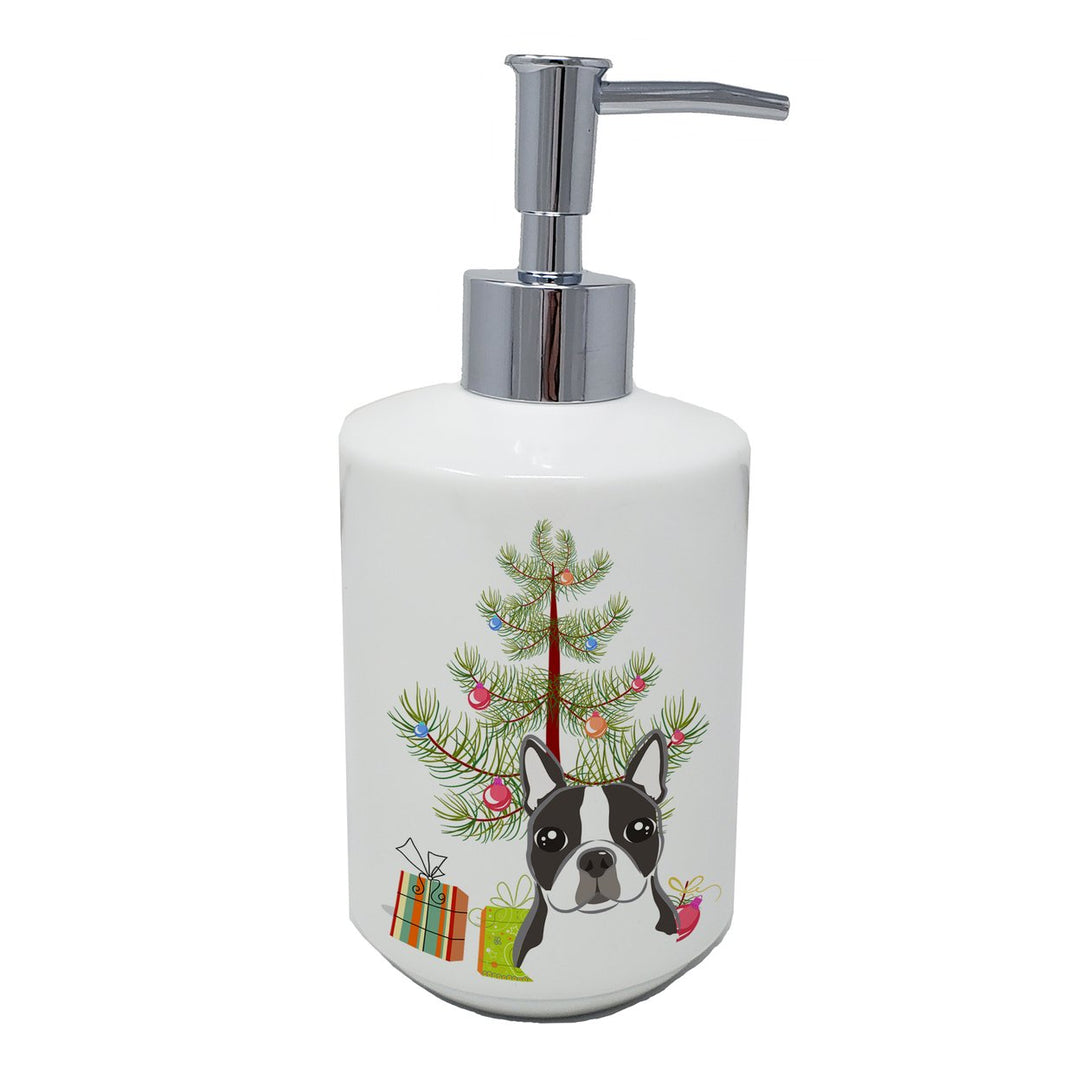 Christmas Tree and Boston Terrier Ceramic Soap Dispenser Image 1