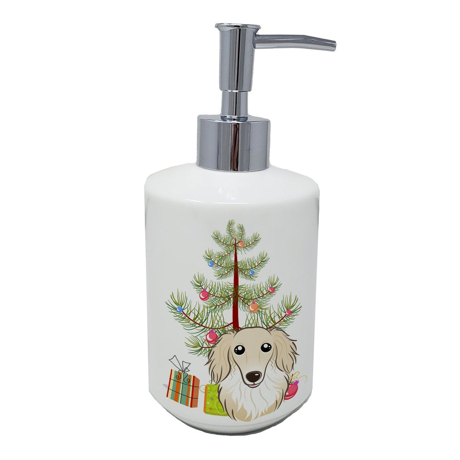 Christmas Tree and Longhair Creme Dachshund Ceramic Soap Dispenser Image 1