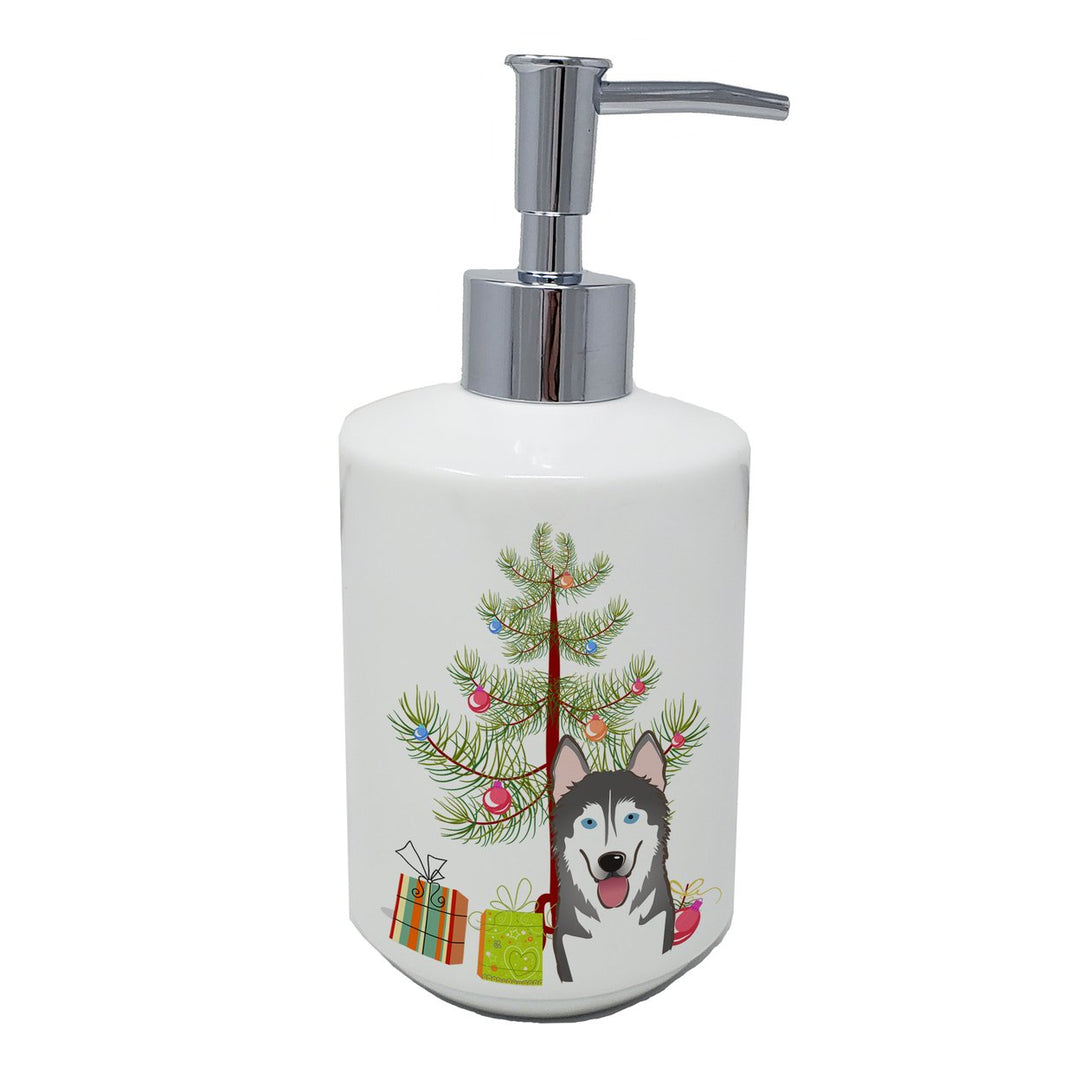 Christmas Tree and Alaskan Malamute Ceramic Soap Dispenser Image 1