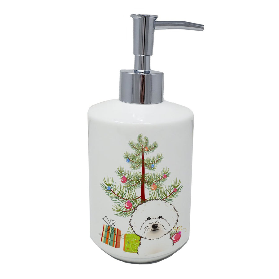 Christmas Tree and Bichon Frise Ceramic Soap Dispenser Image 1