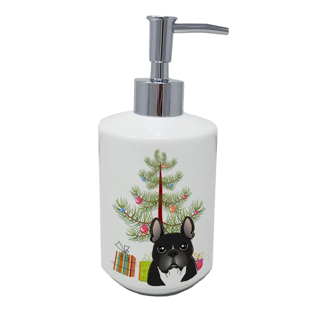 Christmas Tree and French Bulldog Ceramic Soap Dispenser Image 1