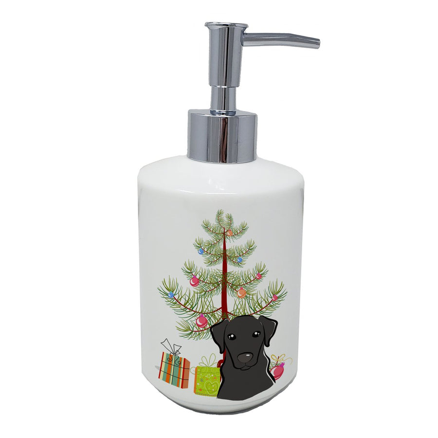 Christmas Tree and Black Labrador Ceramic Soap Dispenser Image 1