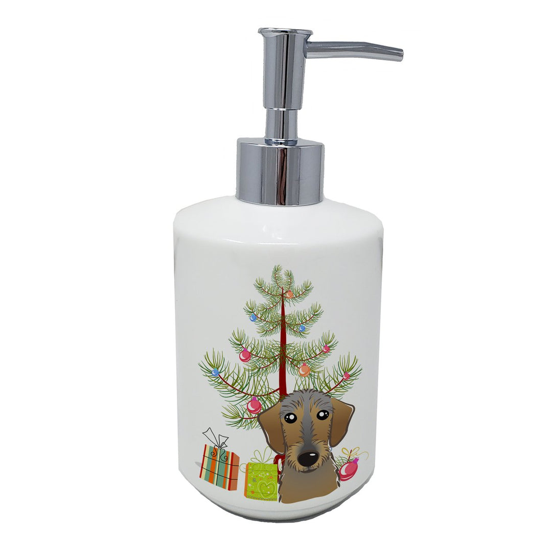 Christmas Tree and Wirehaired Dachshund Ceramic Soap Dispenser Image 1