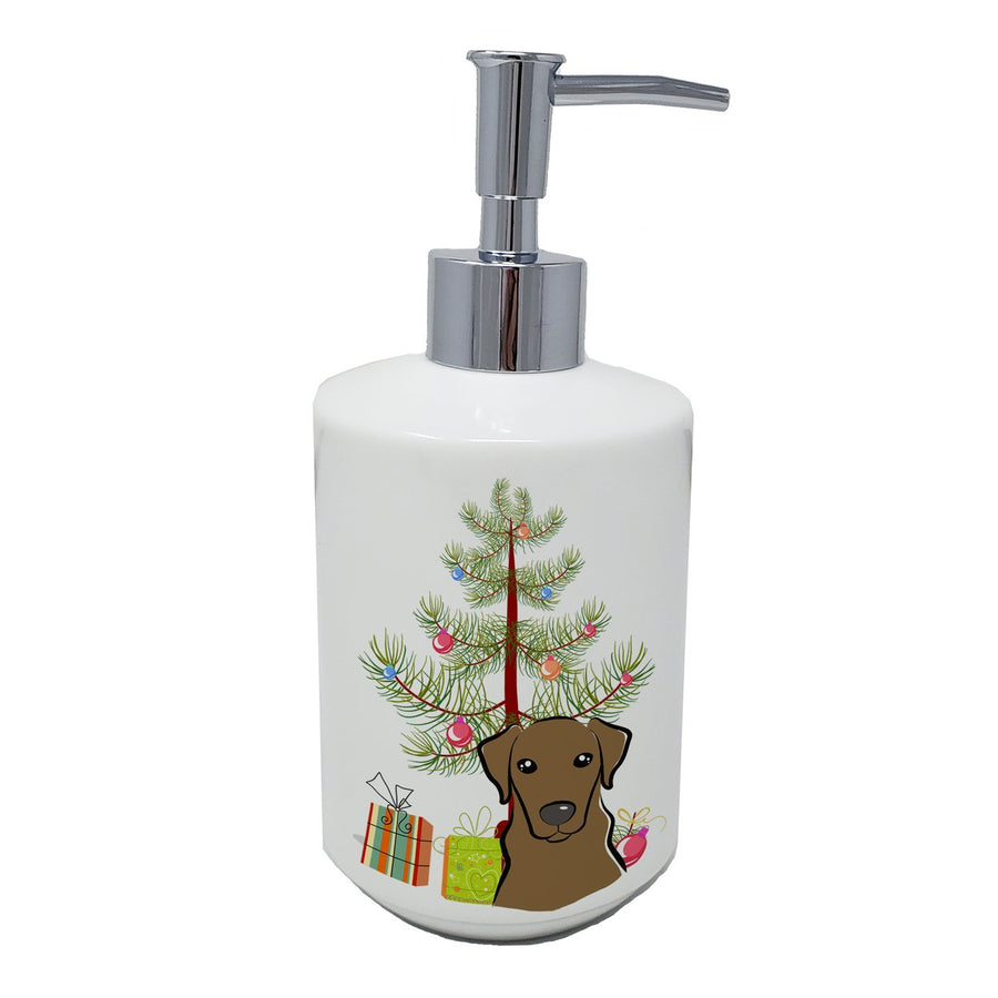 Christmas Tree and Chocolate Labrador Ceramic Soap Dispenser Image 1